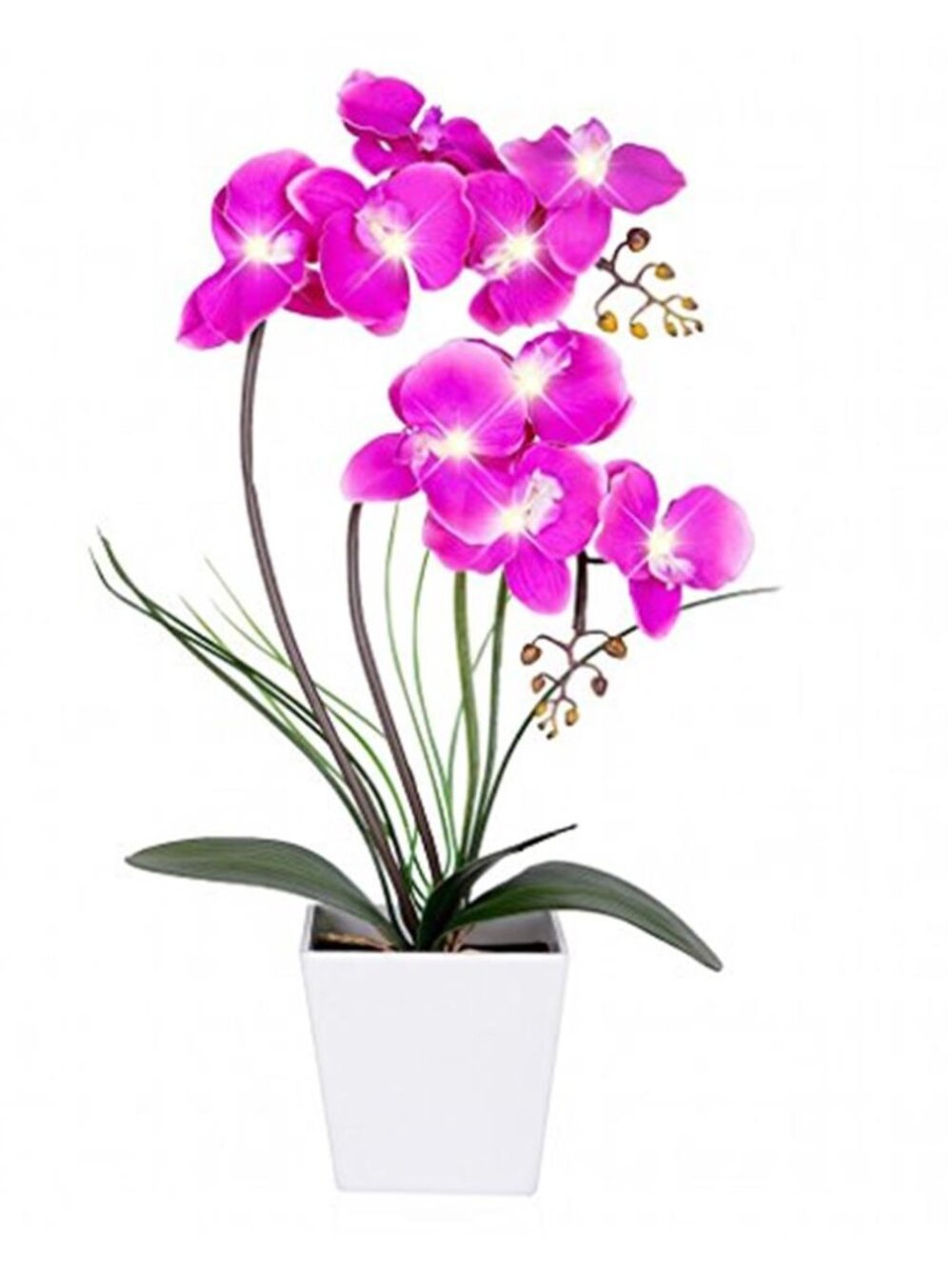 LED Lighted Artificial Orchid Arrangement Purple Faux Flower Lamp Light Up Decor